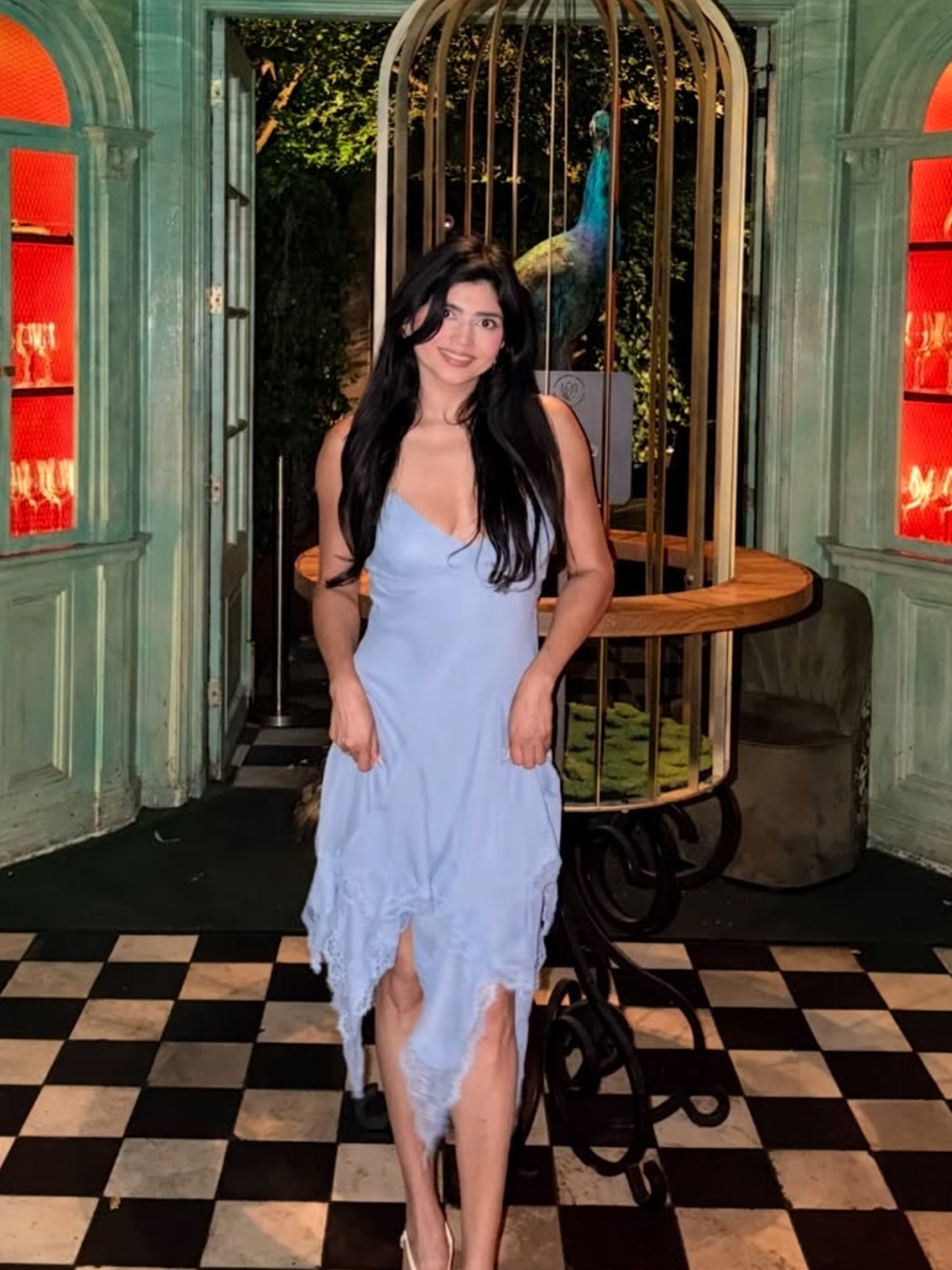 Light Blue Slip Midi Dress with Handkerchief Hem